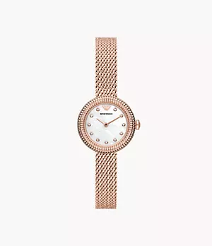 Emporio Armani Two-Hand Rose Gold-Tone Stainless Steel Mesh Watch