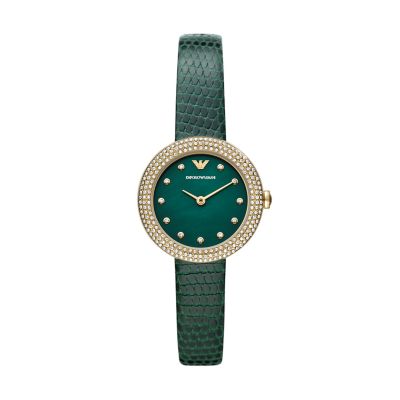 Emporio Armani Two-Hand Green Leather Watch