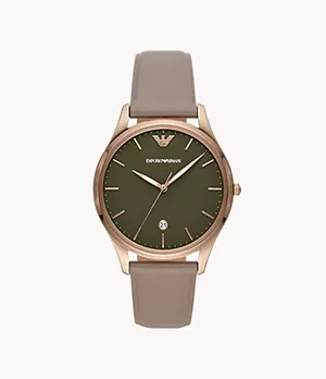 Emporio Armani Three-Hand Date Grey Leather Watch