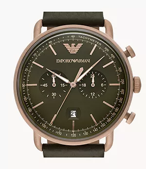 Emporio Armani Chronograph Green Leather Watch