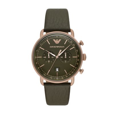 Emporio Armani Chronograph Green Leather Watch - AR11421 - Watch Station