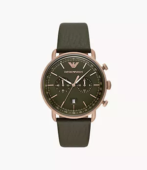 Emporio Armani Chronograph Green Leather Watch
