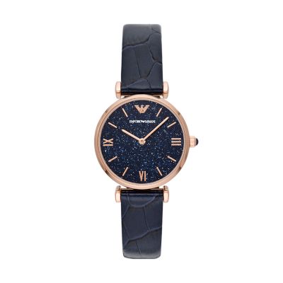 Armani watch blue online leather strap