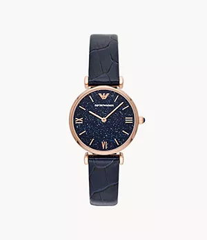 Emporio Armani Two-Hand Blue Leather Watch
