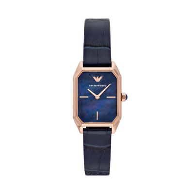 Emporio Armani Two-Hand Blue Leather Watch