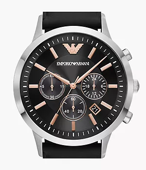 Montre chronographe en cuir noir Emporio Armani