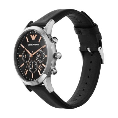 Emporio Armani Chronograph Black Leather Watch - AR11431 - Watch Station