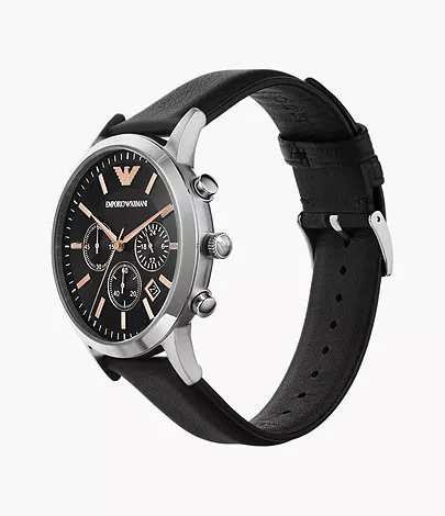 Watch - Leather Black Emporio Watch Station Chronograph AR11431 - Armani