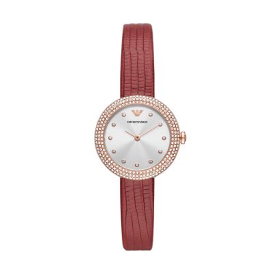 Emporio Armani Two-Hand Red Leather Watch