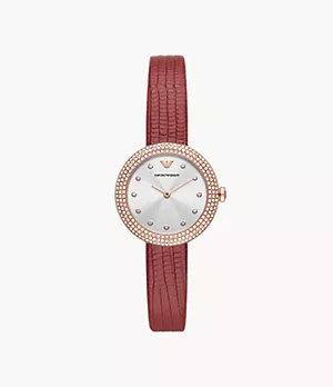Emporio Armani Two-Hand Red Leather Watch