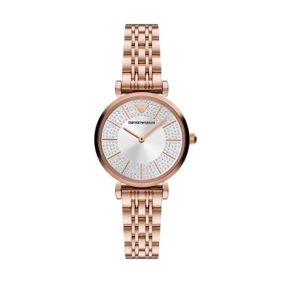 Emporio Armani Two Hand Rose Gold Tone Stainless Steel Watch