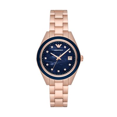 Emporio Armani Three-Hand Date Rose Gold-Tone Stainless Steel Watch