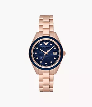 Emporio Armani Three-Hand Date Rose Gold-Tone Stainless Steel Watch