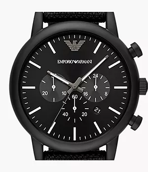Montre chronographe en silicone noir avec revers de textile Emporio Armani