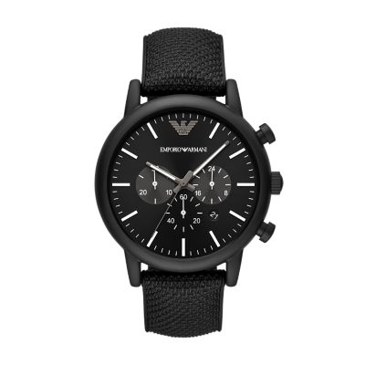 Emporio Armani Men's Chronograph Black Leather Watch - Watches