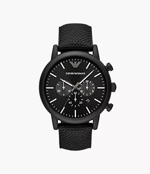 Emporio Armani Chronograph Black Silicone Backed Fabric Watch