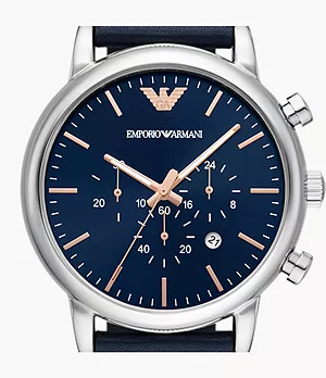Montre chronographe en cuir bleu Emporio Armani