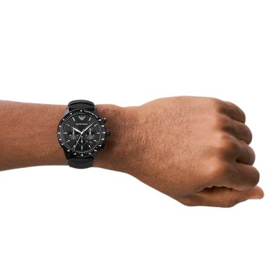 EMPORIO ARMANI 腕時計 AR11453 43mm ブラック Emporio Armani Chronograph Black Fabric Watch - AR11453