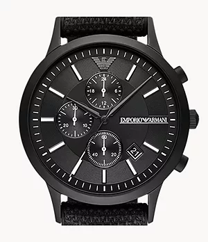 Emporio Armani Chronograph Black Silicon Backed Fabric Watch