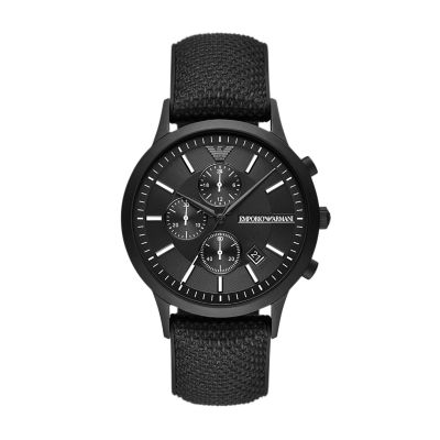 Emporio Armani Chronograph Black Silicon Backed Fabric Watch