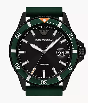 Emporio Armani Three-Hand Date Green Silicone Watch