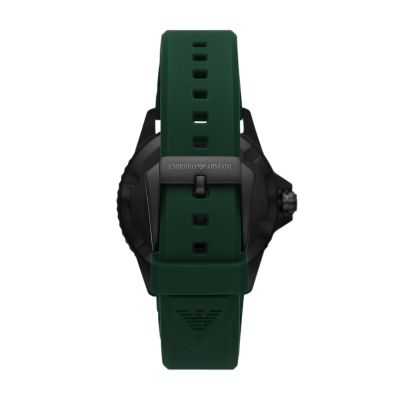 Emporio Armani Three Hand Date Green Silicone Watch AR11464 Watch Station