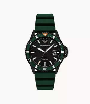 Emporio Armani Uhr 3-Zeiger-Werk Datum Silikon grün