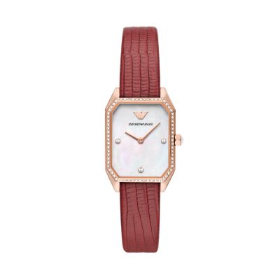 Emporio Armani Two-Hand Red Leather Watch