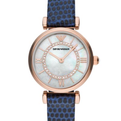Emporio Armani Two-Hand Blue Leather Watch