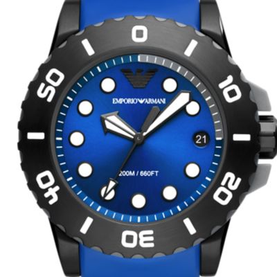 Montre en polyuréthanne bleu à trois aiguilles et date Emporio Armani