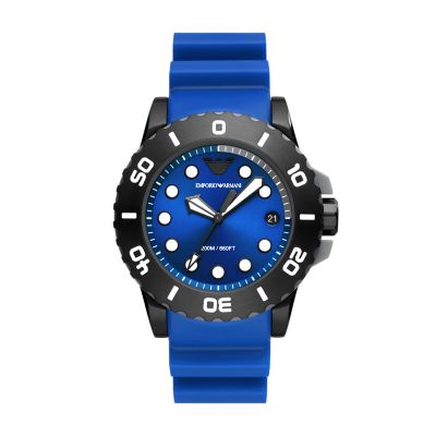 Montre en polyuréthanne bleu à trois aiguilles et date Emporio Armani