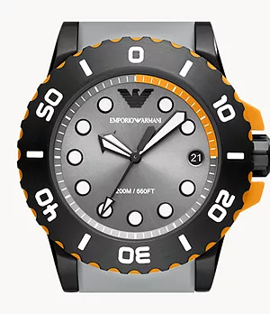 Emporio Armani Three-Hand Date Grey Polyurethane Watch