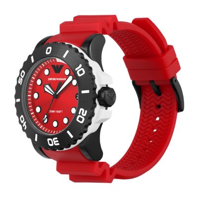 Emporio Armani Three-Hand Date Red Polyurethane Watch - AR11478