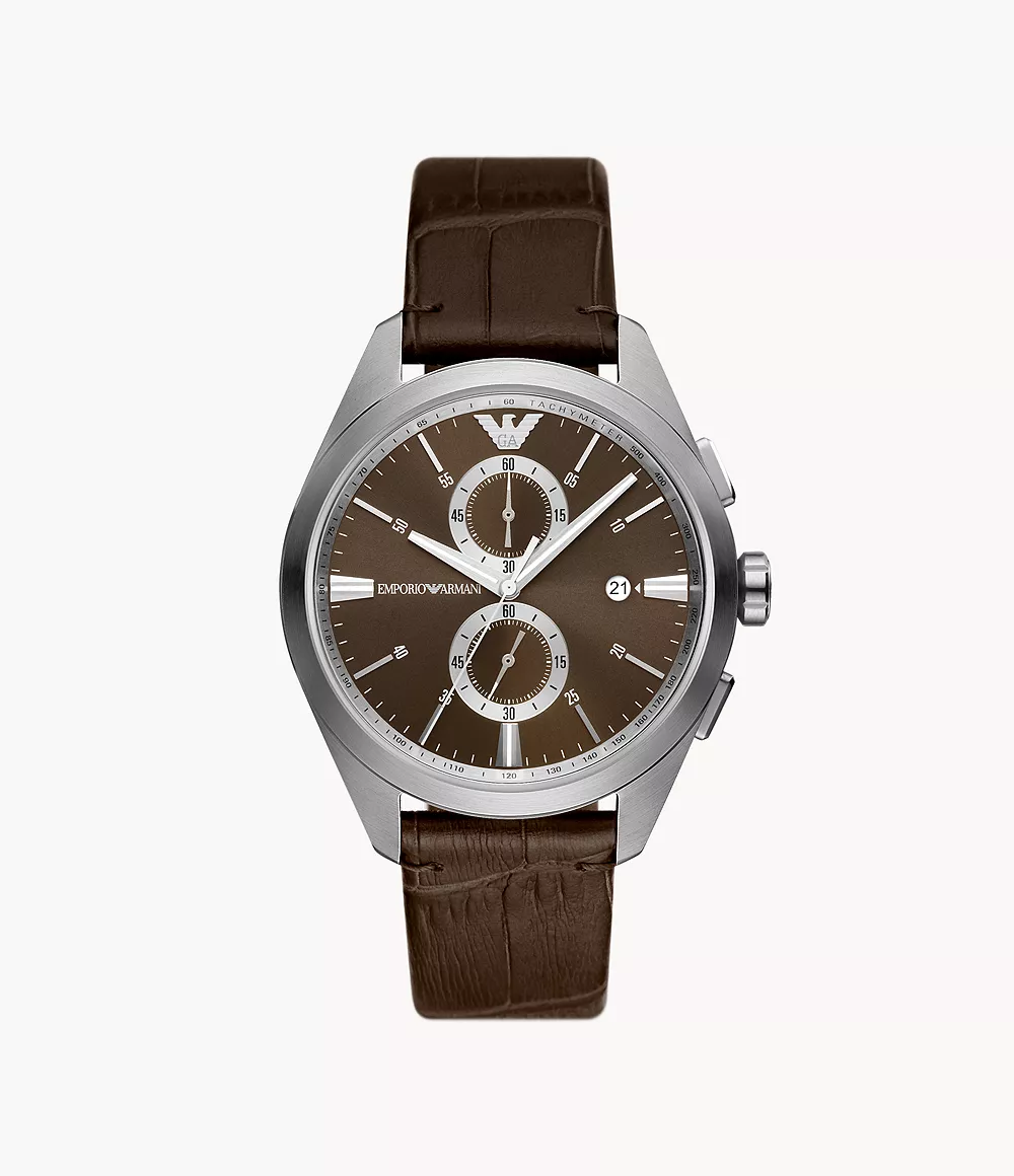 Emporio Armani Chronograph Brown Leather Watch - AR11482 - Watch Station