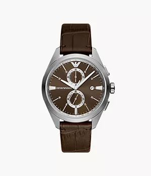 Montre chronographe en cuir brun Emporio Armani