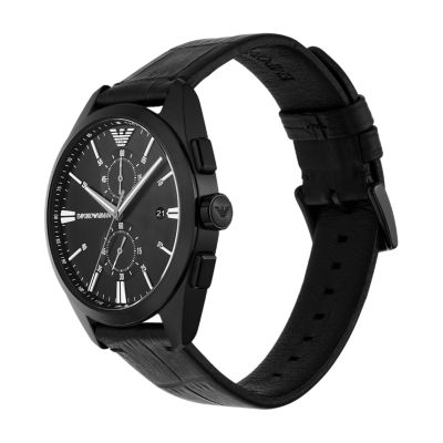 Emporio Armani Chronograph Black Leather Watch - AR11483 - Watch