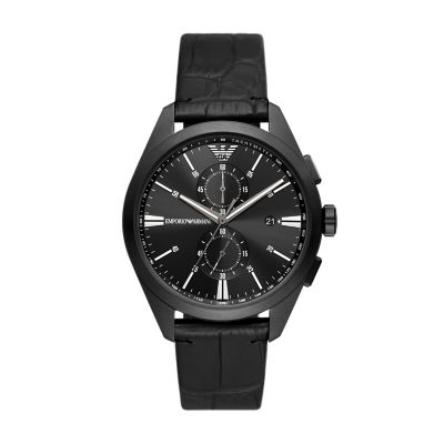 Black Emporio - Armani AR11542 Chronograph Leather Watch - Station Watch