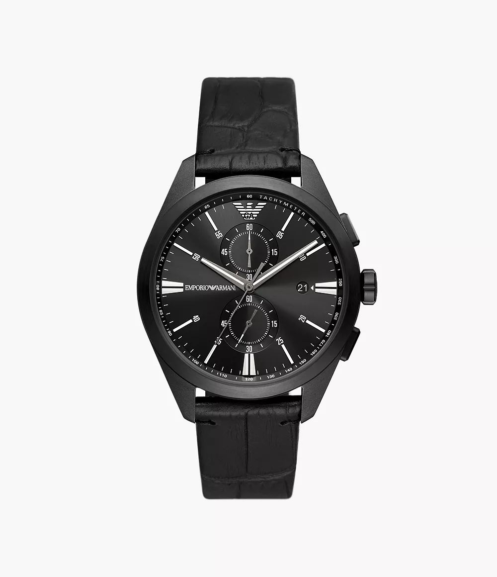Black Watch Watch Armani Station - Emporio - Chronograph AR11542 Leather