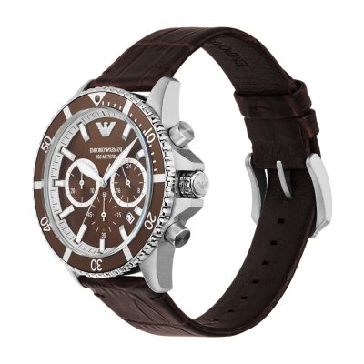 Emporio Armani Chronograph Brown Leather Watch - AR11486 - Watch