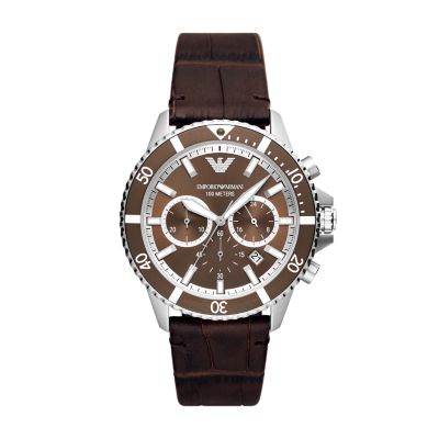 Emporio Armani Chronograph Brown Leather Watch - AR11486 - Watch Station