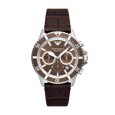 Emporio armani watch with deals leather strap