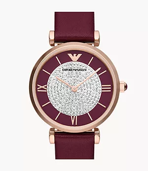 Emporio Armani Two-Hand Burgundy Leather Watch