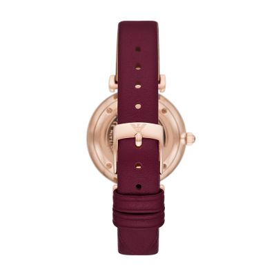 Emporio Armani Two-Hand Burgundy Leather Watch - AR11487 - Watch