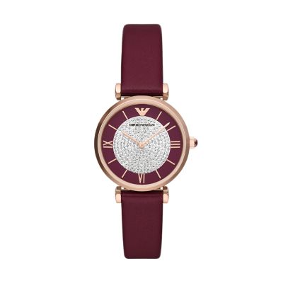 Emporio Armani Two-Hand Burgundy Leather Watch - AR11487 - Watch