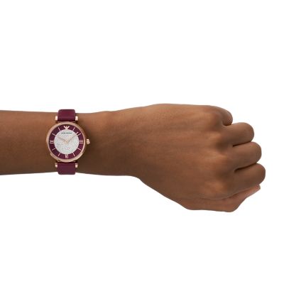Emporio Armani Two-Hand Burgundy Leather Watch - AR11487 - Watch 