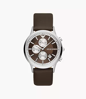 Montre chronographe en cuir brun Emporio Armani