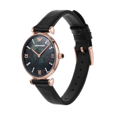 Emporio Armani Two-Hand Black Leather Watch - AR11503 - Watch Station