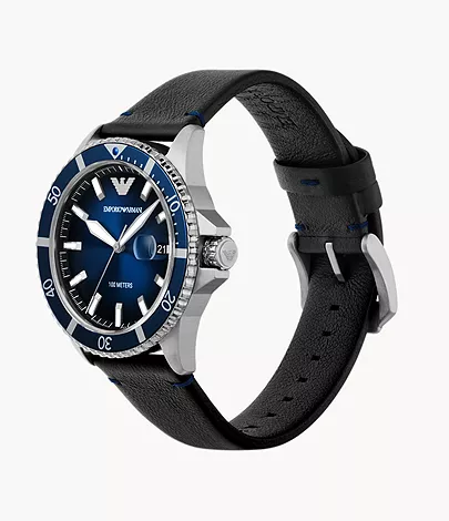 Emporio Armani Three-Hand Date Black Leather Watch - AR11516 - Watch Station