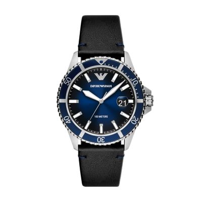 Emporio Armani Three-Hand Date Black Leather Watch - AR11516