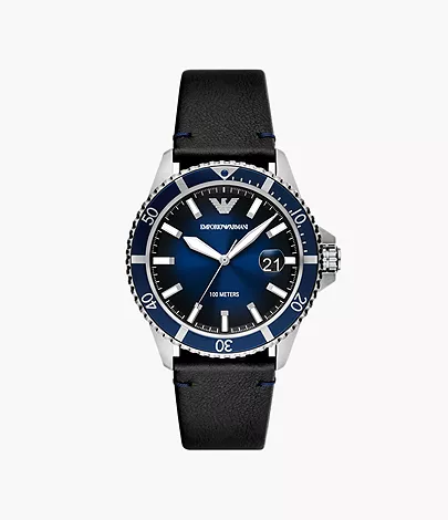 Emporio Armani Three-Hand Date Black Leather Watch - AR11516 - Watch Station